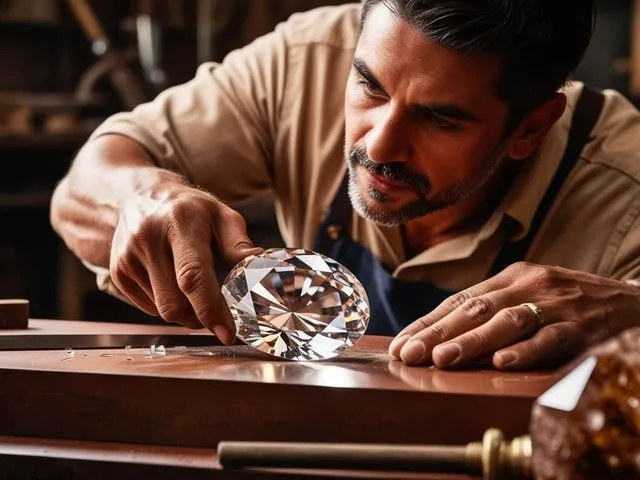 Schleifer bearbeitet einen Erinnerungsdiamanten als Teil einer Kristallbestattung